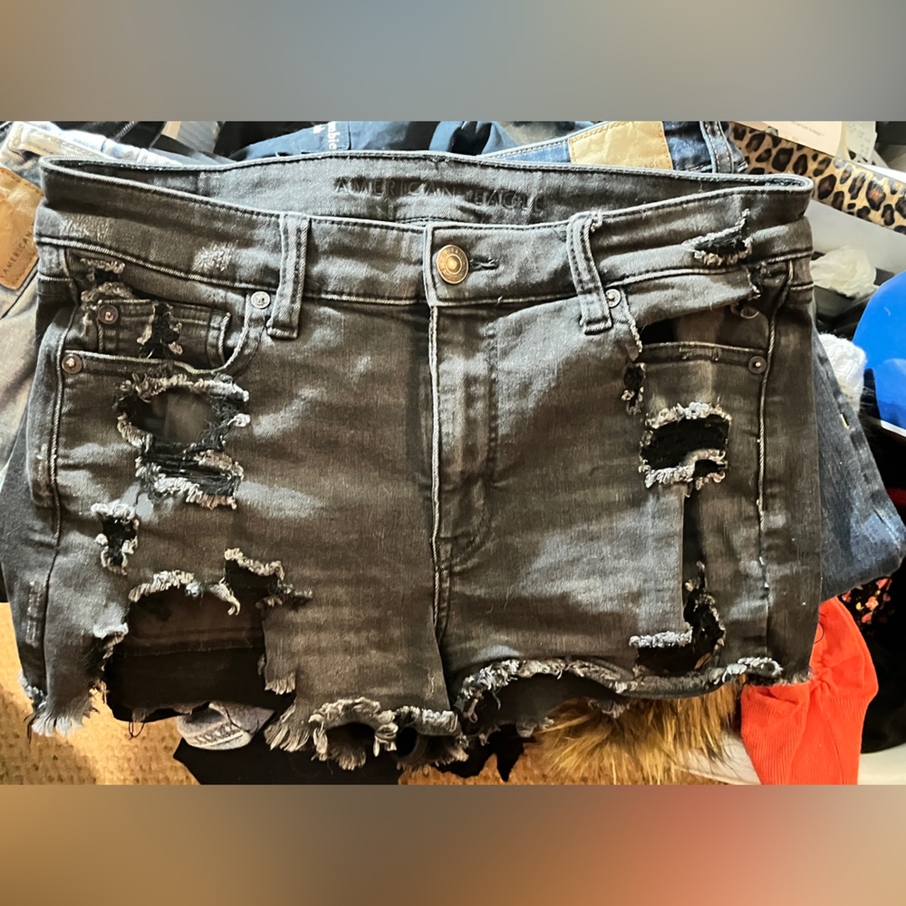 black stretch denim cut offs